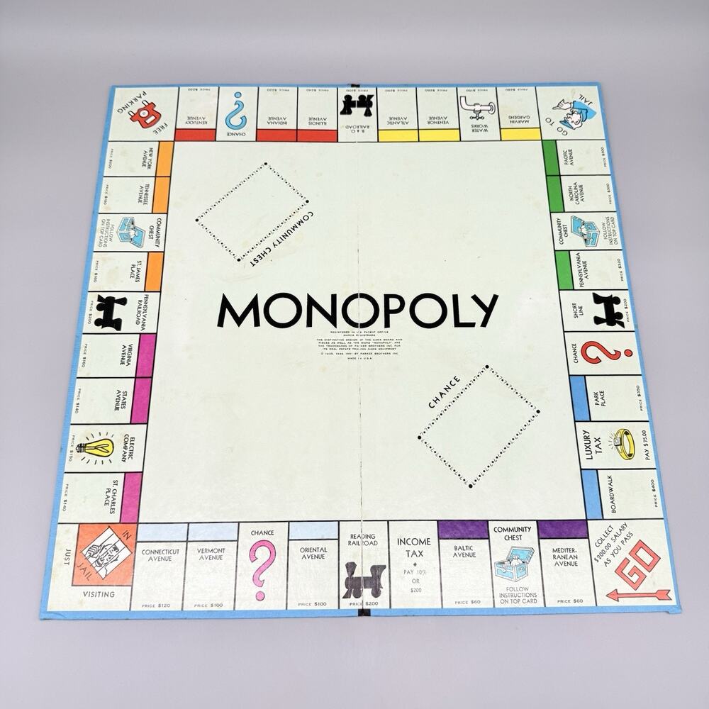 Parker Brothers 1961 Vintage Monopoly #9 Board Game Replacement Board Only
